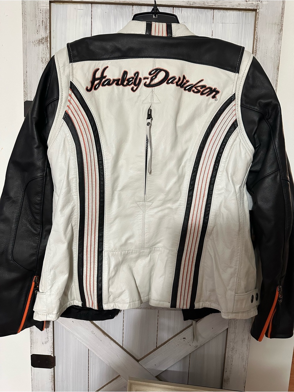 Harley-Davidson White, Black and Orange Leather Jacket - Picture 2 of 4
